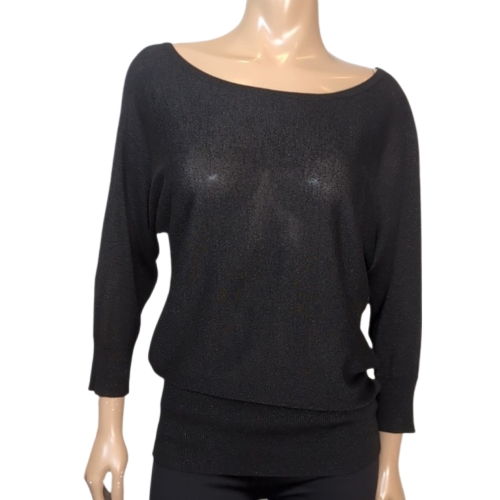 3/$20 Forever 21 Black Knit Top Womens Medium Boat Neck One Shoulder Sweater